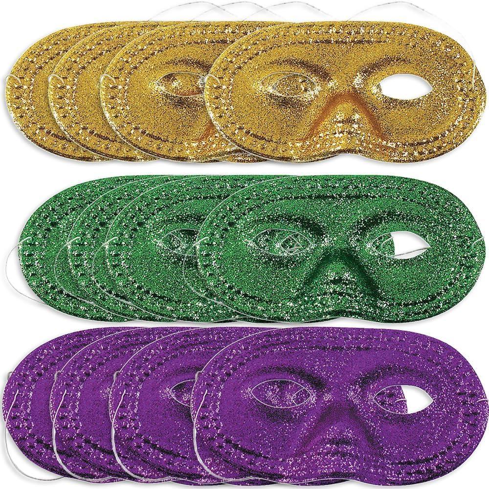 image:imageFun Express Mardi Gras Glitter Half Masks  Apparel Accessories  12 Pieces