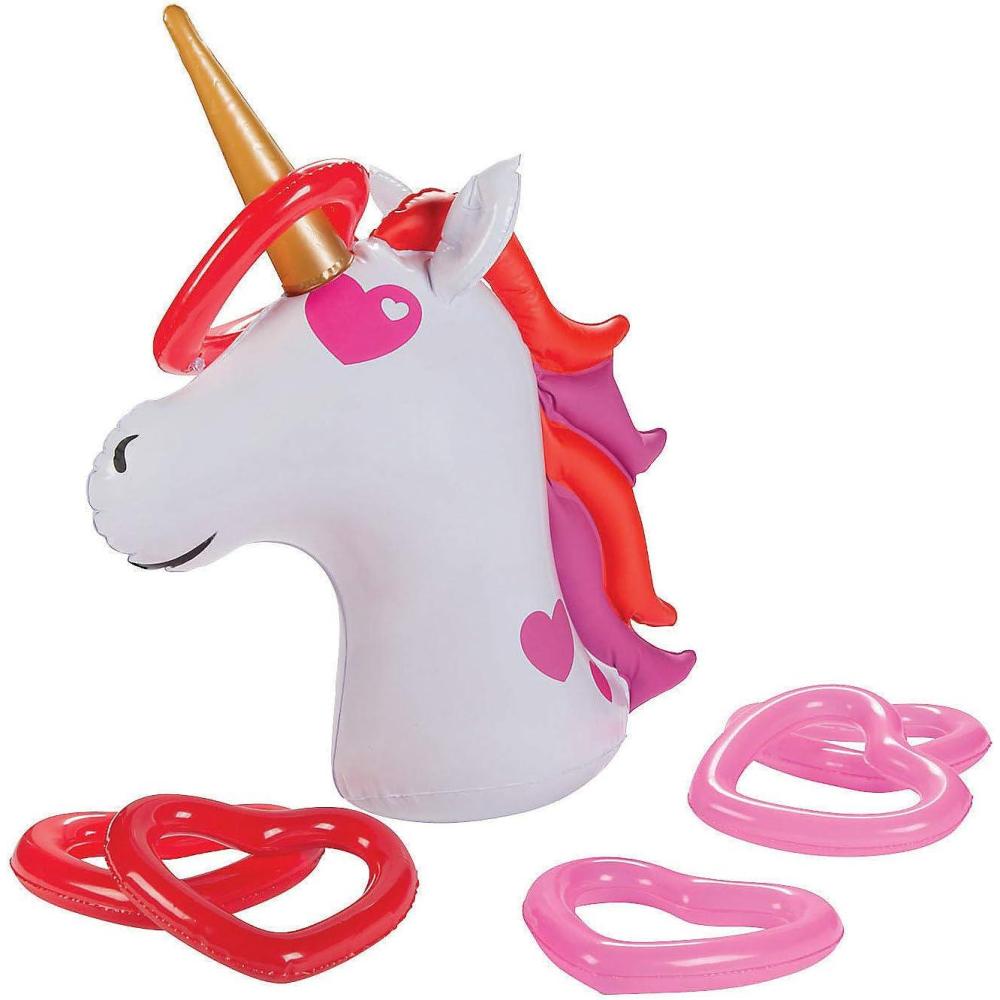 image:imageInflatable Valentine Unicorn Ring Toss Game  Rings Included  Valentines Day Games and Toys