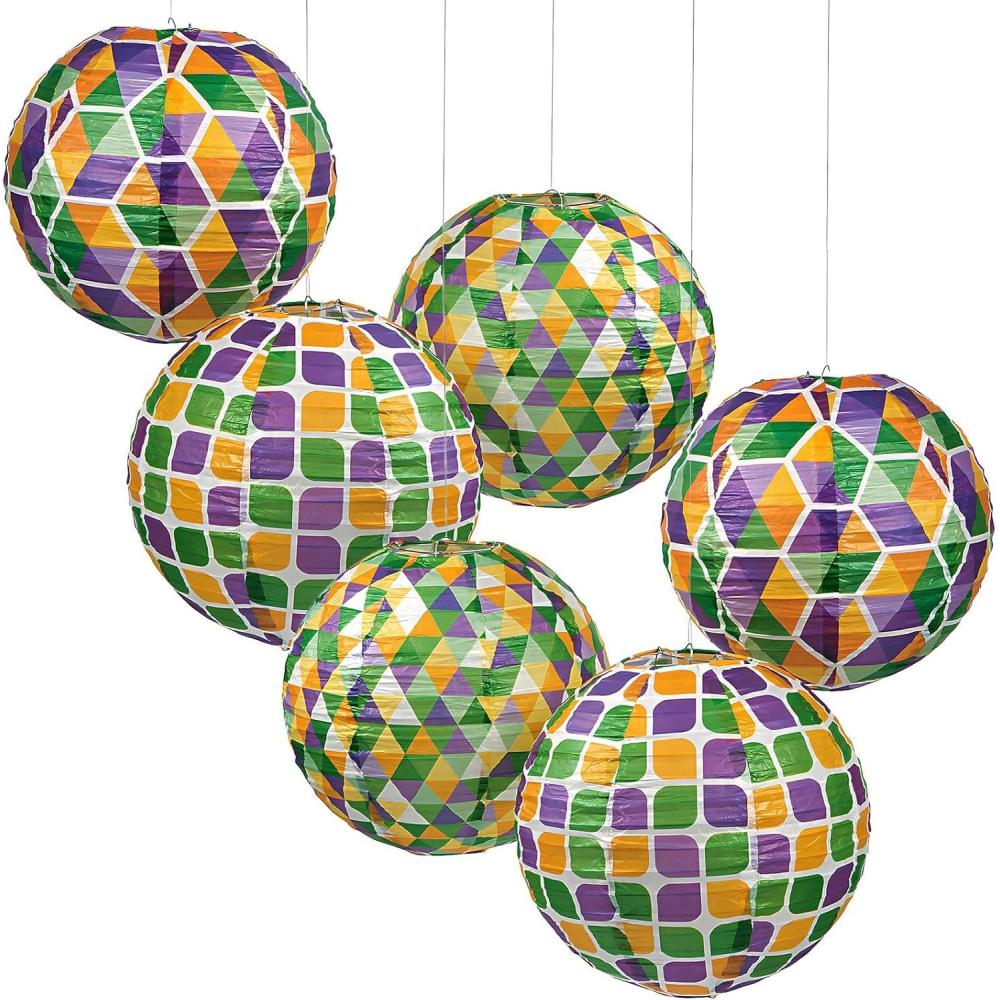 image:imageMardi Gras Hanging Paper Lanterns Party Decor Set of 6