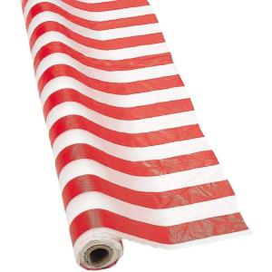 Fun Express 100 feet x 40 inch Red & White Striped Plastic Tablecloth Roll for Carnival, Patriotic, Party & Event Supplies – VBS Vacation Bible School Supplies/Decor