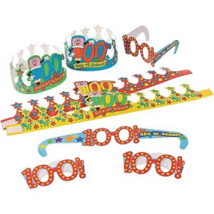 Fun Express 100th Day of School Crowns & Glasses – Apparel Accessories – 48 Pieces