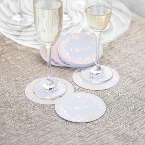 Fun Express Cheers White with Rose Gold Coasters Bulk 48 Pc
