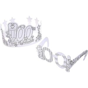 Fun Express Color Your Own 100th Day of School Crowns & Glasses – Craft Kits – 48 Pieces