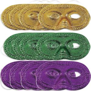 Fun Express Mardi Gras Glitter Half Masks – Apparel Accessories – 12 Pieces