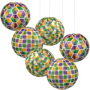 Mardi Gras Hanging Paper Lanterns – Party Decor – Set of 6