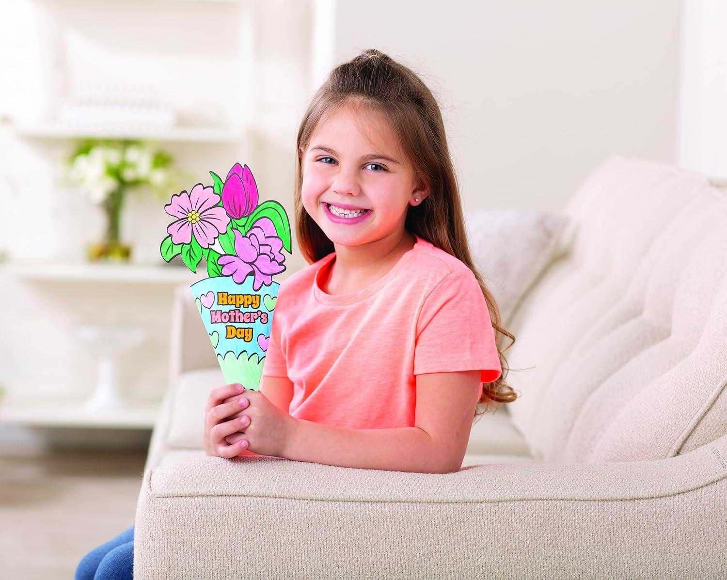 image:imageFun Express 12 Color Your Own Happy Mothers Day Flower Bouquets 12 Pieces Great for School Church and at Home Mothers Day Crafts for Kids