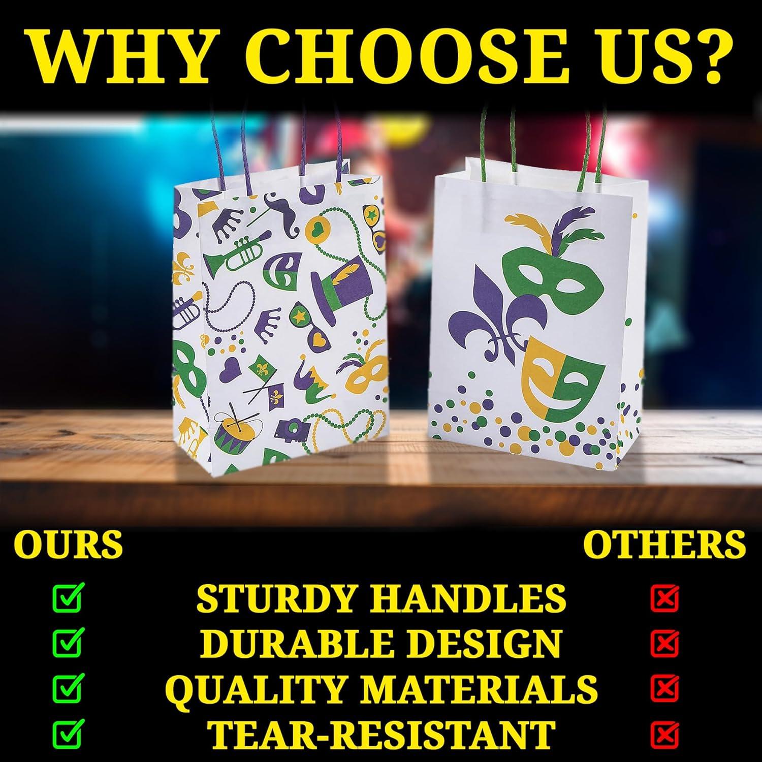 image:imageFun Express Mardi Gras Gift Bags with Handle Bulk Set of 12 White 9 inch x 65 inch x 325 inch Party Supplies