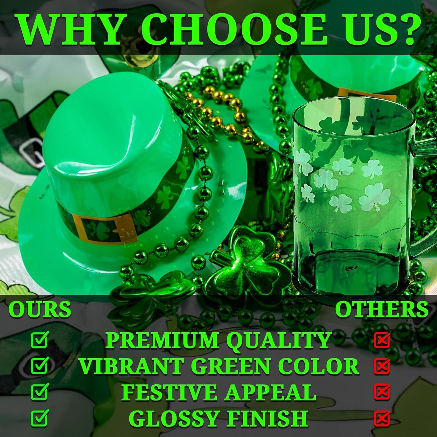 image:imageFun Express St Patricks Day Shamrock Mugs Premium Reusable Hard Plastic Party Cups Set of 12 14 oz Green Drinkware for Irish Celebrations St Paddys Day Decorations amp Party Supplies