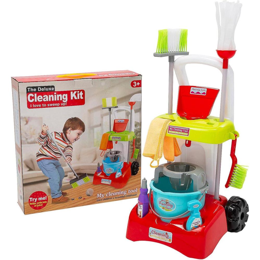 image:imageFun Express Plastic Cleaning Cart Set Childrens Play Cleaning Cart for Kids Educational Pretend Play for Children Kids Plastic Cleaning Sets for Kids with Accessories