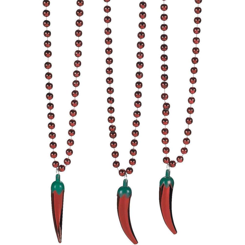 image:imageFun Express Red Metallic Chili Pepper Beaded Necklace for Cinco de Mayo or Mardi Gras 30 in Neclace 24 Pieces