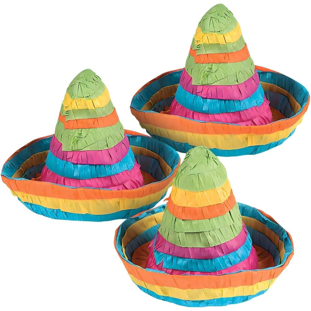 image:imageMini Sombrero Pinata for Cinco de Mayo Party Decor 3 Pieces