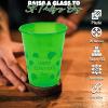 Fun Express 50 Pcs St. Patrick’s Day Plastic Cups, 16 oz, Green Shamrock Design, Disposable Cups for Party Supplies