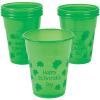 Fun Express 50 Pcs St. Patrick’s Day Plastic Cups, 16 oz, Green Shamrock Design, Disposable Cups for Party Supplies