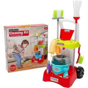 Fun Express Plastic Cleaning Cart Set – Children’s Play Cleaning Cart for Kids, Educational Pretend Play for Children, Kids Plastic Cleaning Sets for Kids with Accessories