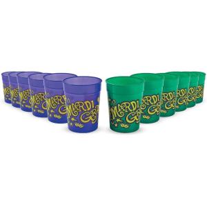 Fun Express Plastic Cups Reusable 12 Pack – Heavy Duty Mardi Gras Party Cups 11oz for Celebrations | Colorful Green Plastic Drinkware Set for Indoor & Outdoor Events | BPA-Free Bulk Party Essentials
