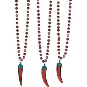 Fun Express Red Metallic Chili Pepper Beaded Necklace for Cinco de Mayo or – Mardi Gras – 30 in Neclace – 24 Pieces