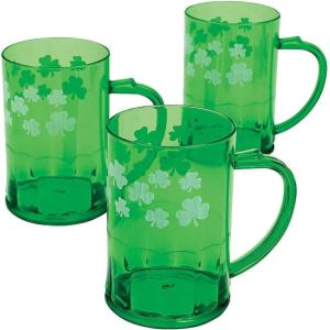 Fun Express St. Patrick’s Day Shamrock Mugs – Premium Reusable Hard Plastic Party Cups Set of 12 | 14 oz Green Drinkware for Irish Celebrations, St Paddys Day Decorations & Party Supplies