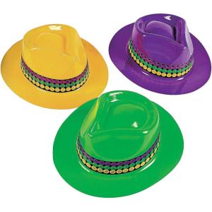 Mardi Gras Fedora Hats | Plastic | Assorted | 1 Set