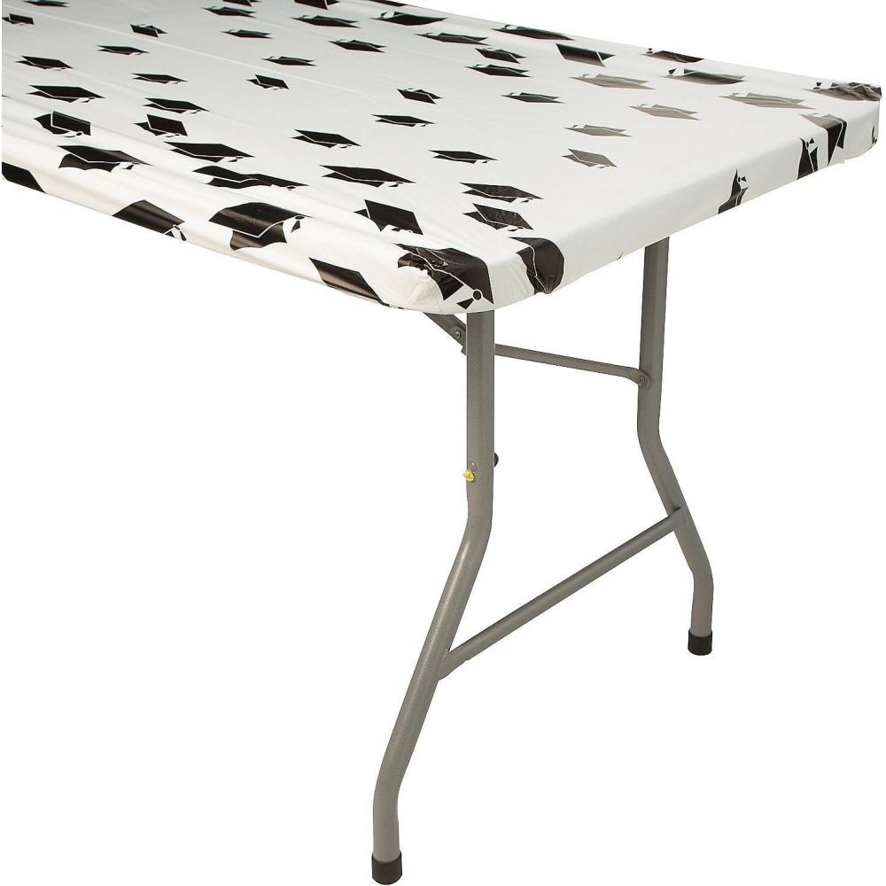 image:imageFun Express 30 x 8 Ft Graduation Mortarboard Fitted Rectangle Disposable Plastic Tablecloth