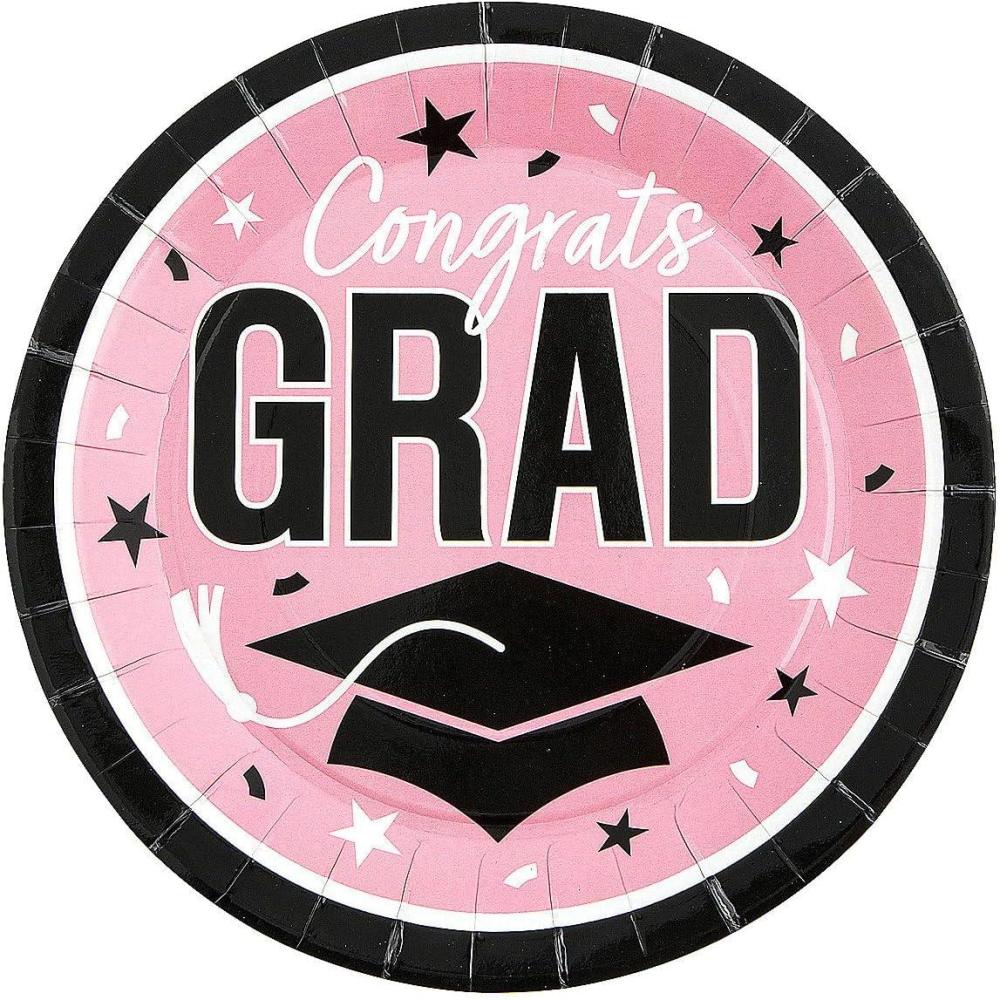 image:imageFun Express 9 Graduation Party Pink Congrats Grad Round Paper Dinner Plates 25 Count