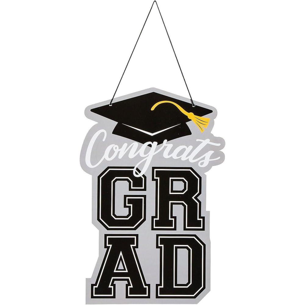 image:imageFun Express Congrats Grad Foam Hanging Sign  12 x 18 Black amp Silver  Perfect Graduation Decoration for a Special Celebration