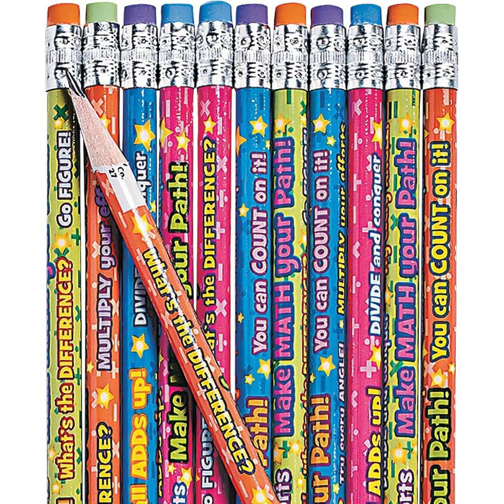 image:imageFun Express Math Pencils Bulk Pack 144 Count Colorful Educational Wood Pencils with Motivational Math Phrases for Classroom Supplies Teacher Rewards amp Student Prizes Perfect for School