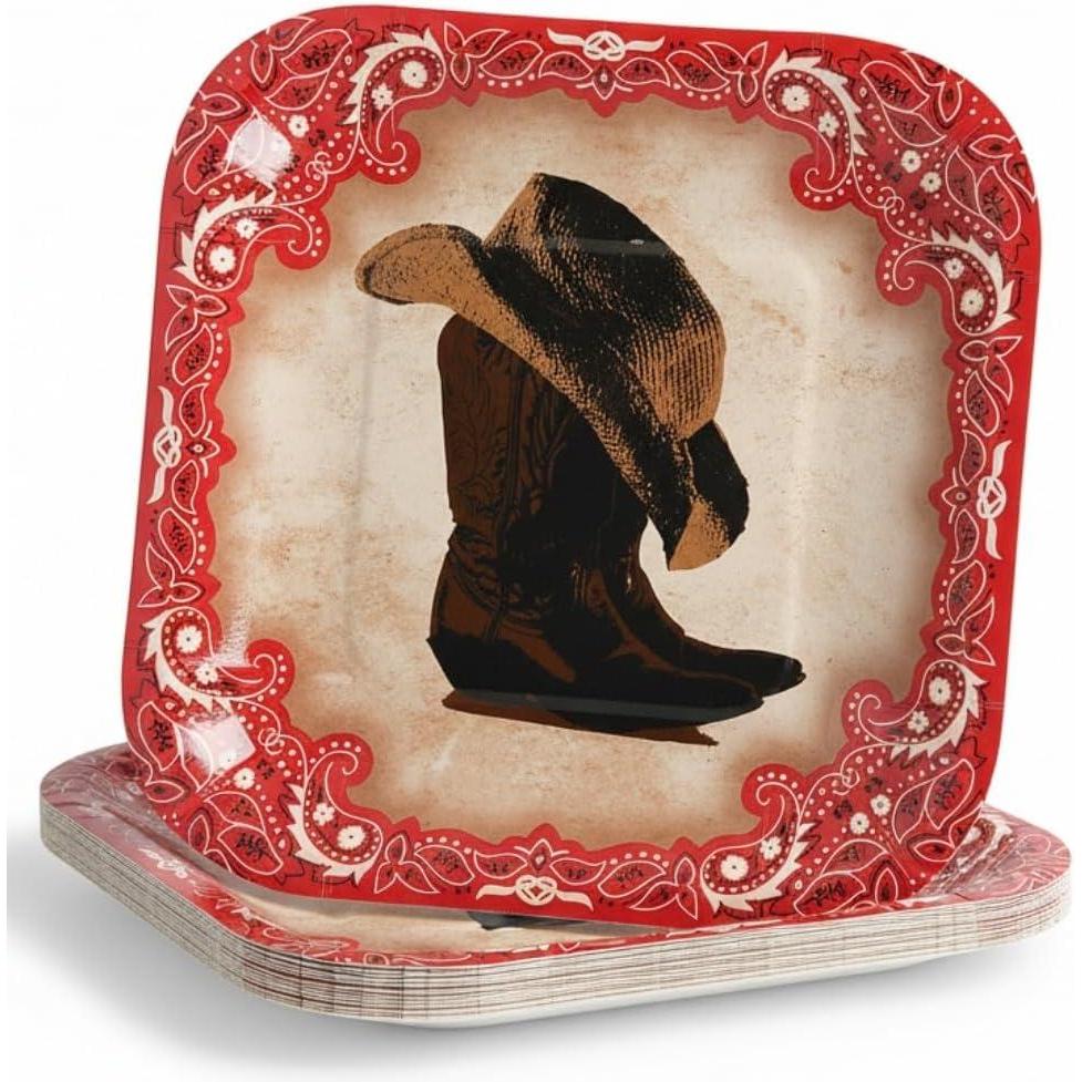 image:imageFun Express Western Party Bandana Boots Cowboy Hat Paper Dessert Plates Bandana Boots amp Cowboy Hat Design for Cowboy Cowgirl Birthday or Western Theme Party Supplies 8 Pieces