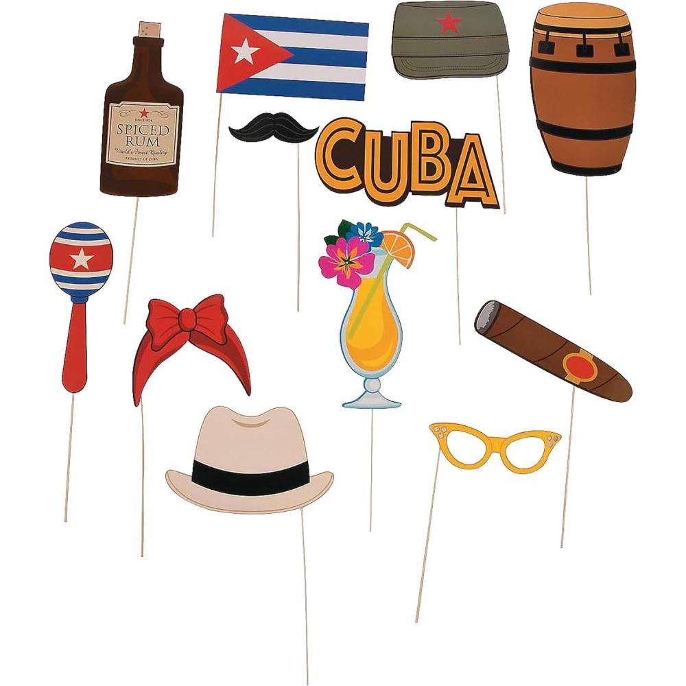 image:imageHavana Cuban Theme Party Photo Booth Props Set of 12 Havana Nights Party Supplies
