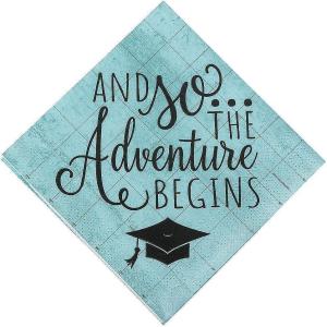Fun Express – Grad Adventure Bev Napkins (16pc) for Graduation – Party Supplies – Print Tableware – Print Napkins – Graduation – 16 Pieces