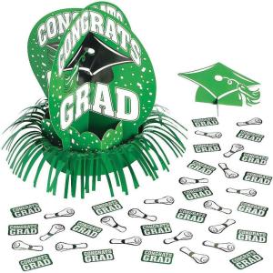Fun Express – Green Grad Table D+cor Kit (23pc) for Graduation – Party Decor – General Decor – Centerpieces – Graduation – 23 Pieces