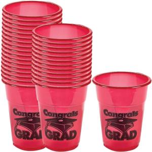 Fun Express – Red Congrats Grad Disposable Cups (50) for Graduation – Party Supplies – Drinkware – Disposable Cups – Graduation – 50 Pieces