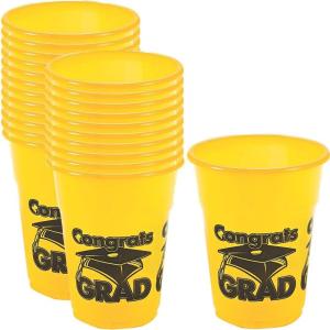 Fun Express – Yellow Congrats Grad Disposable Cups (50 for Graduation – Party Supplies – Drinkware – Disposable Cups – Graduation – 50 Pieces