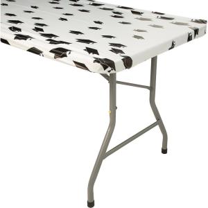 Fun Express 30″ x 8 Ft. Graduation Mortarboard Fitted Rectangle Disposable Plastic Tablecloth