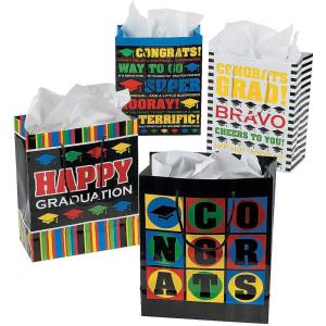 Fun Express Medium Graduation Gift Bag Set (12 backs) Graduation Party Supplies