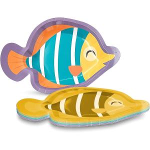 Fun Express Under the Sea Party Fish-Shaped Paper Dessert Plates – Disposable Tableware Dessert Plates & Bowls Party Supplies – Vbs Vacation Bible School Decor – 8 Pieces
