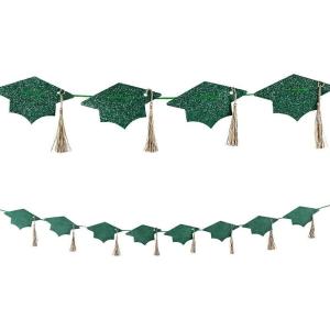 Green Glitter Tassel & Graduation Cap Party Garland