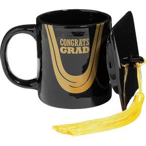 Fun Express Congrats Grad Ceramic Black Mug with Cap