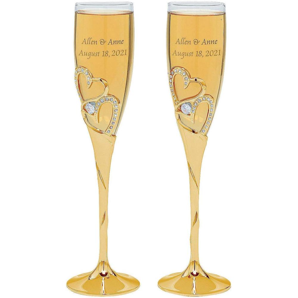 image:imageFun Express Gold Stacked Heart Premium Personalized Wedding Flutes  Home Decor