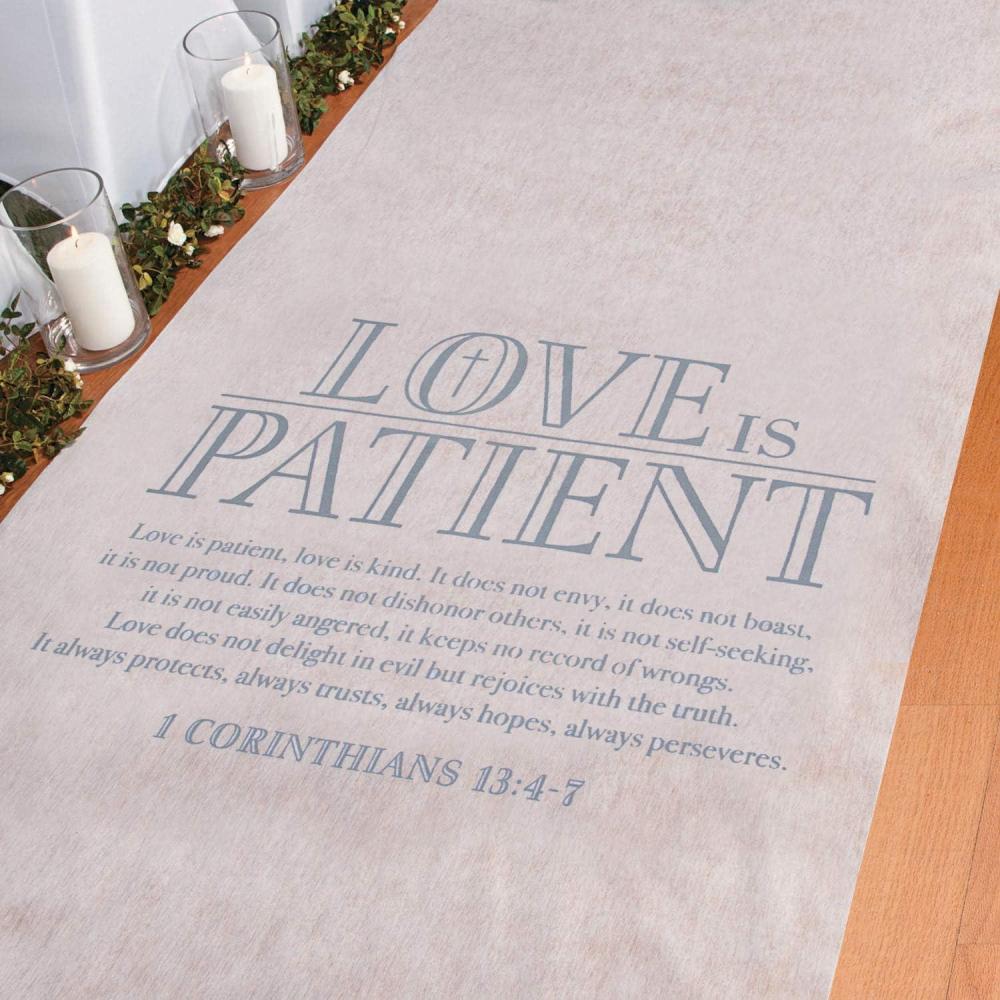 image:imageFun Express Love is Patient Wedding Aisle Runner for Wedding Ceremony 100 Feet Long White Polyester Carpet Runner Christian Wedding Decor with 1 Corinthians 1347 Quote for Indoor amp Outdoor Use