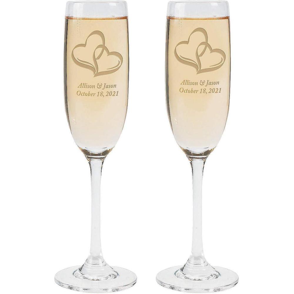image:imageFun Express Personalized Wedding Two Hearts Champagne Flute Set Home Decor 2 Pieces