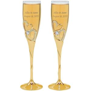 Fun Express Gold Stacked Heart Premium Personalized Wedding Flutes – Home Decor
