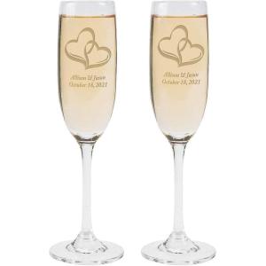 Fun Express Personalized Wedding Two Hearts Champagne Flute Set – Home Decor – 2 Pieces