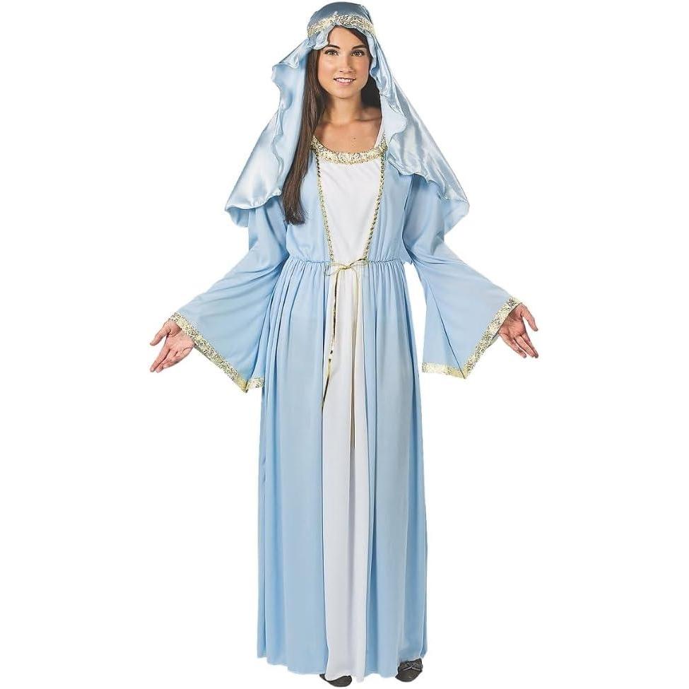 image:imageFun Express Virgin Mary Costume for Women  Biblical Christmas Costumes for Adults  Deluxe Blue Robe with Gold Trim amp Headpiece for Nativity Plays Church Events amp Holiday Performances