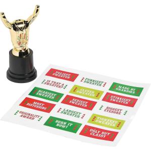 Fun Express – Ugly Sweater Costume Trophy for Christmas – Stationery – Awards – 12 Pieces(Pack of 12)