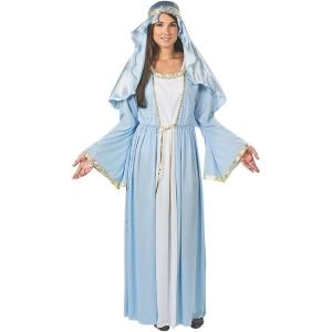 Fun Express Virgin Mary Costume for Women – Biblical Christmas Costumes for Adults | Deluxe Blue Robe with Gold Trim & Headpiece for Nativity Plays, Church Events & Holiday Performances