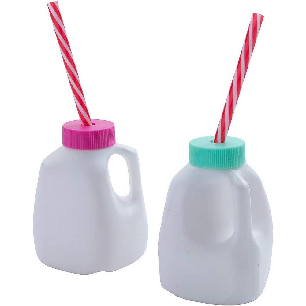 image:imageFun Express 12 Pieces Mini Milk Carton with Lids and Straws BPA Free Plastic Party Supplies White