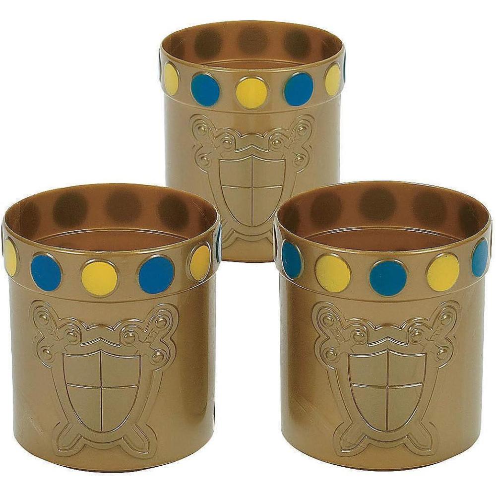 image:imageFun Express Set of 12 Pieces Knight Party Mugs with Jewel Rim Holds 8 oz BPA Free Plastic Royal and Princess Themed Party Supplies Golden