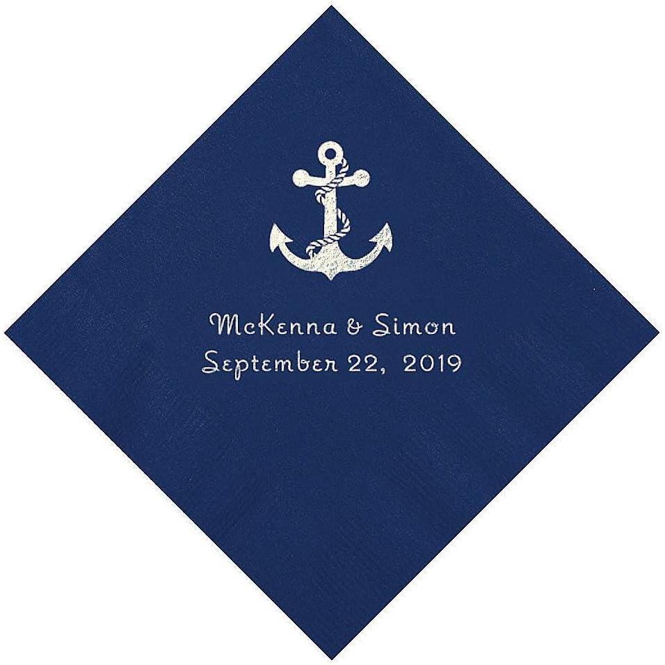 image:imageNavy Anchor Personalized Napkins with Silver Foil Beverage Party Supplies 50 Pieces