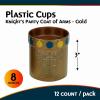 Fun Express Set of 12 Pieces Knight Party Mugs with Jewel Rim, Holds 8 oz, BPA Free Plastic, Royal and Princess Themed Party Supplies, Golden
