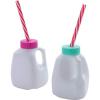 Fun Express 12 Pieces Mini Milk Carton with Lids and Straws, BPA Free Plastic, Party Supplies, White